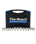 Low Profile Three Eighth Inch Drive Socket Set With Magnetic Inserts For Nuts And Bolts, shown with a sturdy carrying case.