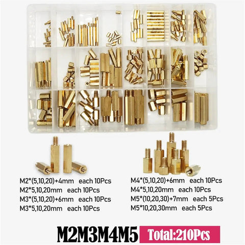 Brass Hex Spacer Kit M2 M3 M4 M5 For DIY Electronics PCB Board Standoffs Drone Quadcopter Mounts Pillar Spacers 3 Set Pack For Computer Projects And Dope Pro Builds, brass spacer assortment in organizer