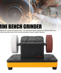 Fafeicy Mini Bench Grinder 3 Inch, Cordless With Variable Speed Control, showcasing dual grinding wheels and copper motor.