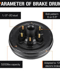Front view of Amazon brake drum kit, 6 on 5.5-inch bolt circle with 12x2-inch electric brake, 5200-lb capacity