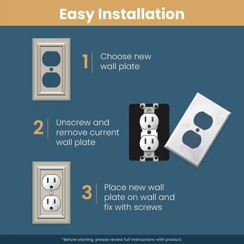 Easy installation steps for Classic Architecture 1-Pack Decorative Light Switch Cover In Brushed Nickel For 2-Gang Wall Plate