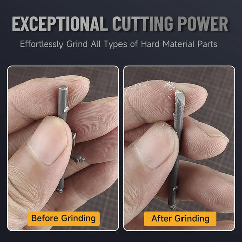 Before and after image of metal parts showcasing cutting power in Hobby Model Polishing Tools Set 3 Piece Glass Polishing Files 600 And 800 Grits