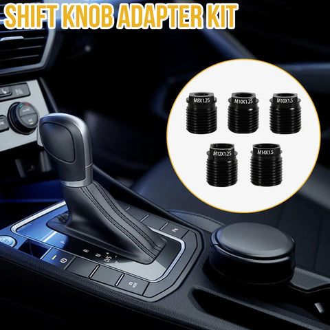 Universal Gear Shift Knob Adapter Kit 10 Pc Aluminum Alloy Thread Adapters M10x1.25 M12 M14 with car interior view