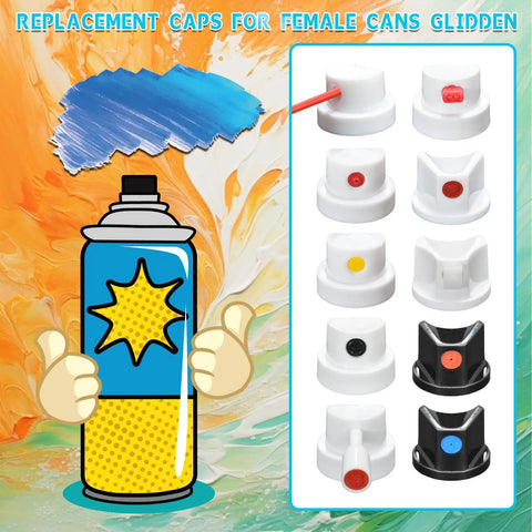 20 Spray Can Nozzle Tips Set For Badass Graffiti Murals And Epic DIY Overhauls Precision Fine Liners With Wide Fan Caps displayed with various nozzle caps.