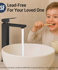 Dope Matte Black Tall Vessel Sink Faucet For Single Hole Bathroom Setup Stainless Steel Lead Free NSF and CUPC Certified
