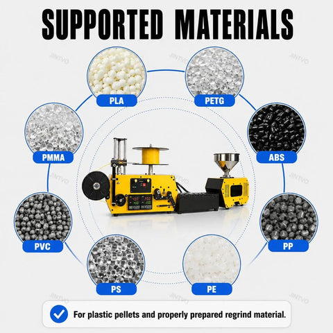 Supported materials for High Speed Coil Winding Machine And Naturally Slick Desktop 3D Printer Filament Extruder for PA CF Thermoplastic Pellets.