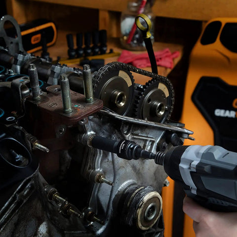 Using Beefy 10 Piece Deep 3/8 Inch Drive 6 Point Universal Impact Socket Set Metric Built Tough From Cr-Mo Steel With Off Corner Loading on engine