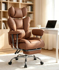 Heavy Duty Big And Tall Office Chair For 350 Lbs, Scratch-Resistant PU Leather Executive Desk Chair With Footrest in brown
