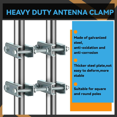 Two Pack Heavy Duty Mast To Mast Antenna Clamp Kit With V Jaw Blocks For 1 To 2.5 Inch Poles, Pole To Pole Mounting Hardware For Ham Radios, TV Antennas, Network Antennas, Flag Poles. Galvanized steel mast clamp for 1-2.5 in poles