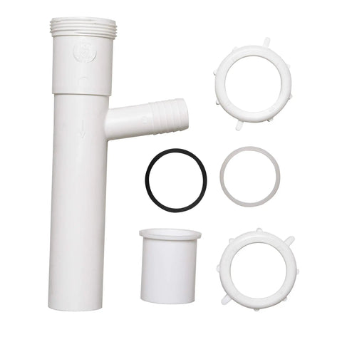 Dishwasher Drain Branch Tailpiece, One And One Half Inch Inlet, Eight Inch Long, Three Quarter Inch OD Branch, Slip Joint Or Direct Connect