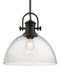 Hines Pendant Light In Matte Black With Seeded Glass Shade, modern farmhouse ceiling fixture,
