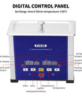 Ultrasonic Eyeglasses Cleaner With Large 1L Tank, 60W Power And 80C Heater, control panel display with time and temperature settings