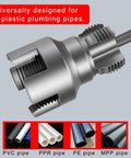 Heavy Duty PVC Pipe Threading Tool Kit For 1/2 And 3/4 Inch Lines Cut Internal External Threads Fast With Standard Drill showing alloy steel cutting head.