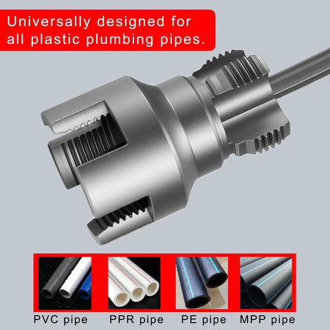 Heavy Duty PVC Pipe Threading Tool Kit For 1/2 And 3/4 Inch Lines Cut Internal External Threads Fast With Standard Drill showing alloy steel cutting head.