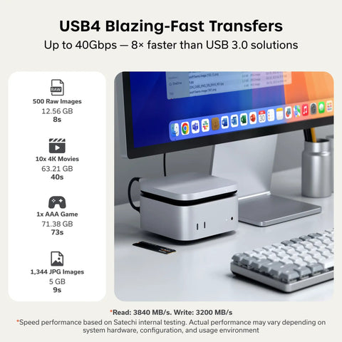 Upgrade Your Tech Loadout With This Slim USB4 NVMe SSD Enclosure Packing 40Gbps Ridiculously Fast Data Transfers For Ultra High Performance Drive Flex Today next to a sleek monitor and keyboard.