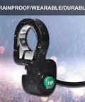 23mm Mini Ebike Horn Switch With 5 Ft Cable Horn Button showcasing rainproof feature on electric bikes and scooters.