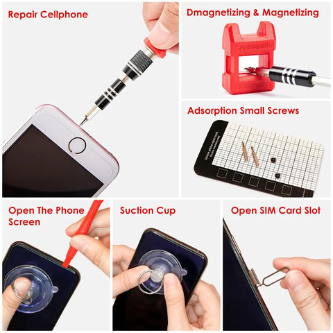 All In One 122 In 1 Precision Electronics Screwdriver Kit With 101 Magnetic Bits And 21 Essential Tools in use for phone repair