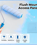 12 Pack White Plastic 4x4 Access Panels for Drywall Ceilings with a Nifty Hidden Hinge Mechanism shown with paint roller.
