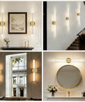 Battery Operated Wall Sconces Set Of 2 In Gold, Wireless Magnetic LED Wall Lights installed around home decor
