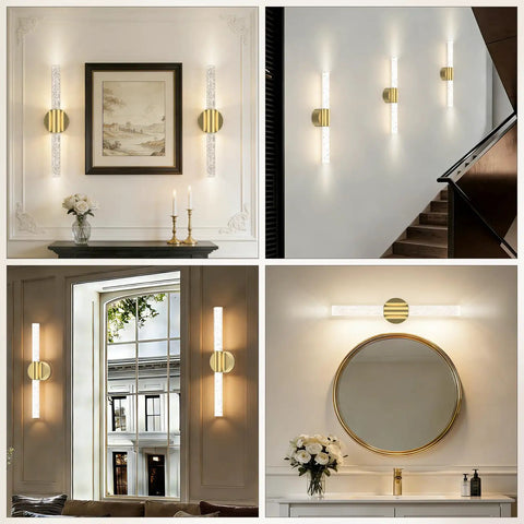 Battery Operated Wall Sconces Set Of 2 In Gold, Wireless Magnetic LED Wall Lights installed around home decor
