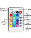 24-key remote for 6.56 Feet USB LED Strip Lights, features RGB color options, brightness, and scene modes for indoor decor.