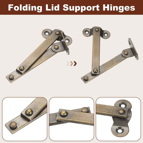 Two Pack Folding Lid Support Hinges Left Side Lift Up Stay Brass Rotatable Hinges for Cabinets Wardrobes Wooden Jewelry Boxes