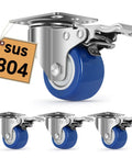 2 Inch Stainless Steel Castors With Brakes, Set Of 4, 304 Stainless Steel Heavy Duty Caster Wheels, Anti Corrosion And Easy Washable