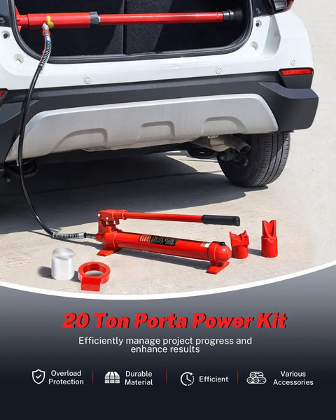 20 Ton Hydraulic Jack Kit With Steel Case For Auto Repair, Truck And Equipment Maintenance, Heavy Duty Ram Set, 44,000 Lbs Capacity, Max Lift 5.1 In, 17-Piece Kit With Carrying Case