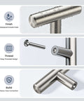 10 Pack 2 Inch Brushed Nickel Stainless Steel Cabinet Knobs T Bar Pulls For Cabinets And Drawers showcasing finish, thread, build