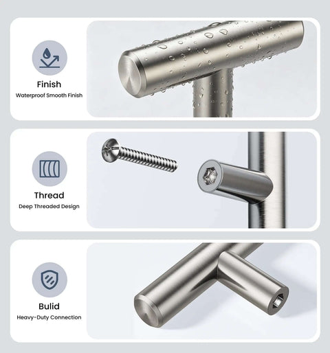 10 Pack 2 Inch Brushed Nickel Stainless Steel Cabinet Knobs T Bar Pulls For Cabinets And Drawers showcasing finish, thread, build