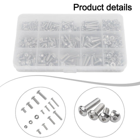 M3 304 Stainless Hex Socket Head Cap Screws And Nuts Kit, 150 Pcs Each, Grade 8.8 High Strength Bolts In Compact Case