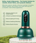 Lymphatic Drainage Massager for legs, arms, belly shown with microcurrent, light, heat, vibration features in green color