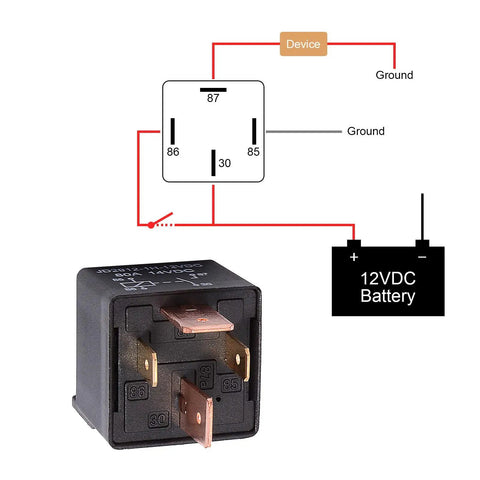 4 Pin Car And Truck Relay Socket Kit With Harness, Heavy Duty 12V DC SPST Normally Open Relay, 80A High-Current Automotive Relay Socket, 4-Wire Plug, JD2912-1H-12VDC Compatible, Pack Of 2; 12V wiring diagram and relay