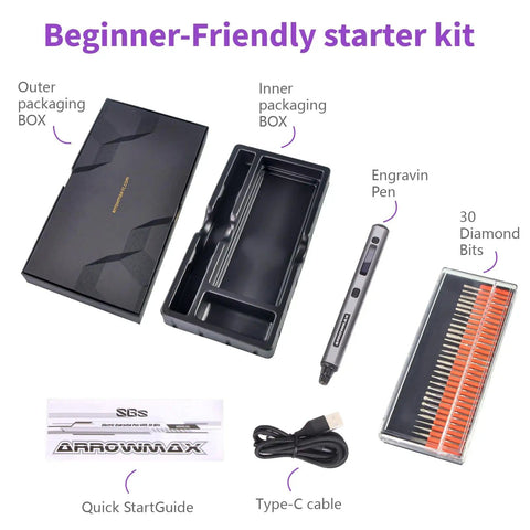 Mini Engraving Pen Cordless Portable Tool For Artists And DIYers With 30,000 RPM Four Speed Adjustable Motor set contents