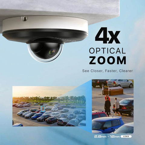 ProHD 4MP PTZ Outdoor Security Camera With 4X Optical Zoom IP66 Vandal Proof Dome PoE Night Vision To 65ft Pan Tilt Coverage