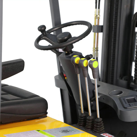Control panel and steering wheel of Heavy Duty 3 Wheel Electric Forklift Stacker With Full Power System for easy operation.