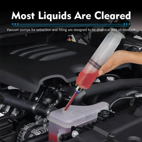 Using Power Steering Fluid Extractor And Refill Pump Kit, 200cc Manual Suction And Injection Tool in car engine bay