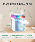 4 In 1 Portable Evaporative Air Cooler With App Control, Rechargeable Mini AC on bedside table, 800ml water tank visible