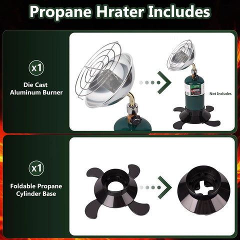 Portable Propane Heater With Upgraded Catalytic Burner For Camping And Outdoor Use 6200 BTU Radiant Heat includes burner and base
