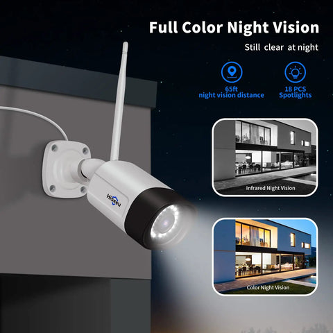 Outdoor mount of 2.5K 5MP WiFi Security Camera System with night vision; IP66 weatherproof housing visible, spotlight on.