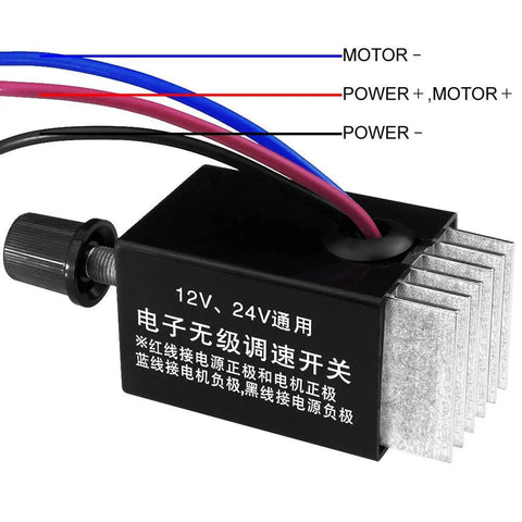 Universal 12V And 24V Motor Speed Controller Electronic Stepless Regulator Switch with wires and long knob
