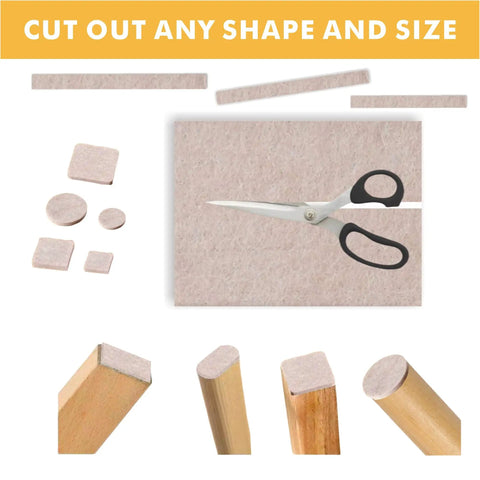 Self Adhesive Felt Furniture Pads For Hardwood Floors, 8 Pack, 8x6 Inch Cuttable Squares, 1/5 Inch Thick, cutting shapes