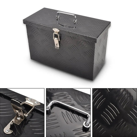 Tough Aluminum Truck Tool Box With Handy Grab Handle And Weather Sealed Overlapping Lid Leak Tight Rust Proof Heavy Duty Trailer Storage Bin In Classic Black 16X7Point5X10