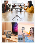 Aluminum Magnetic Phone Tripod For iPhone 12 Through 16 Pro Max Series in use on a table, setup for video call, showing versatility.