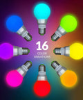 Led Color Changing Light Bulb With Remote Control 16 Color Options And Modes Like Smooth Fade Flash Or Strobe on display