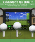 Hardcore Rubber Golf Tees For Mats And Indoor Simulators, 8 Pack Mixed Sizes shown with simulator display, ultra durable design.