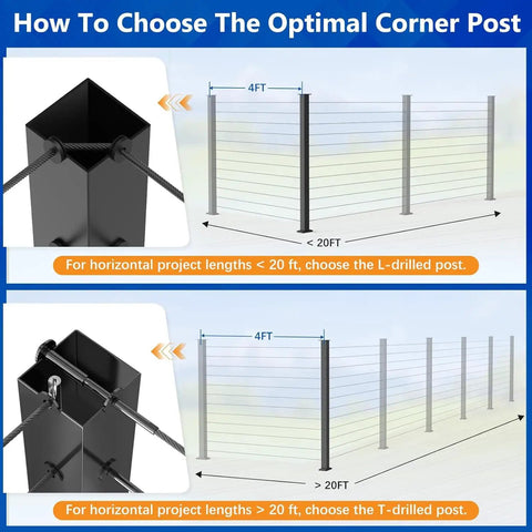 How to choose Built Tough 42 Inch Modular Cable Railing Corner Post for Deck and Porch Projects with height and length guidelines.