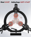 Front view of woodturning steady rest for 12 inch, 14 inch, and 16 inch swing lathes with 3 adjustable tool rest