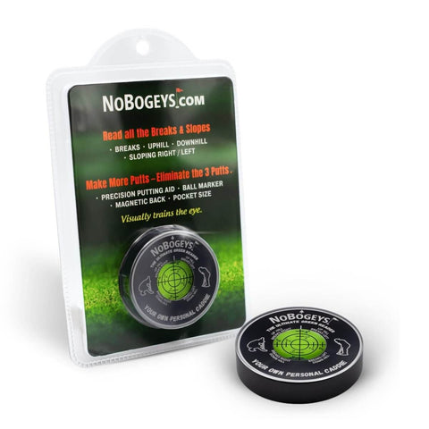 Game Ready Golf Green Reader And Magnetic Ball Marker Pocket Putting Alignment Tool 75G aluminum, displayed in packaging.