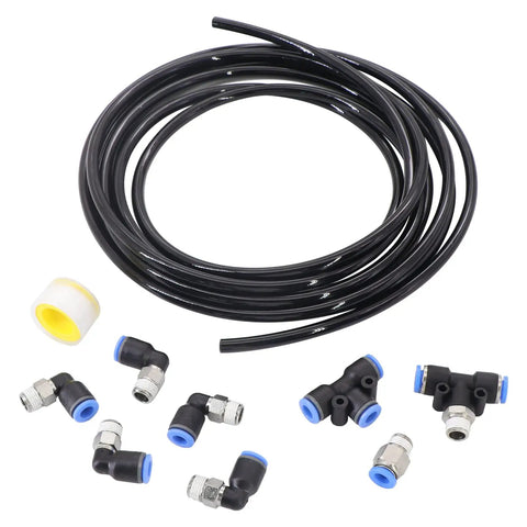 Universal Turbo Vacuum Line Push Lock Fitting Kit With 1/4 Inch PU Tubing And 1/8 NPT Ports For Supra EVO Civic Honda Integra Nissan 240SX And 300ZX Engine Repair Projects, black hose and push-lock fittings